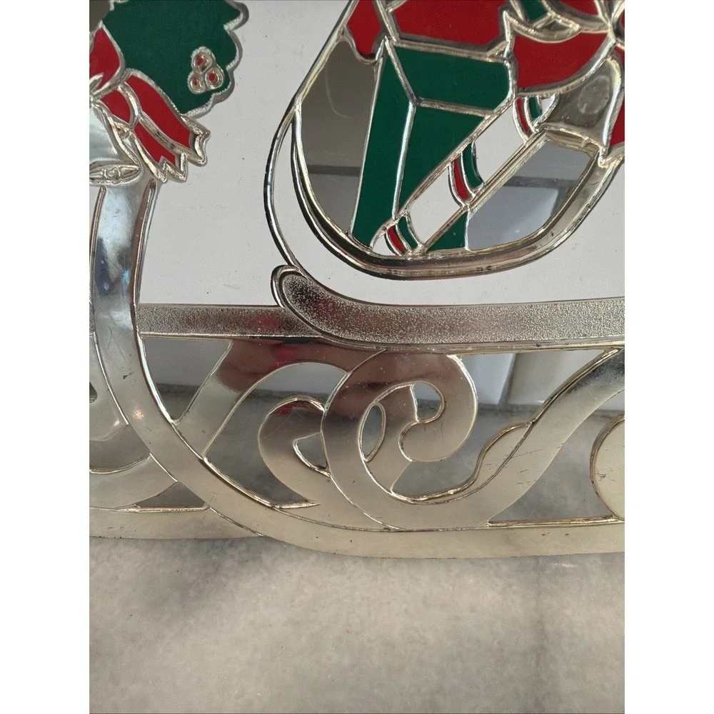 Vtg. Wm. A. Rogers Oneida Christmas Holiday Sleigh‎ Trivet Silverplate Enamel
